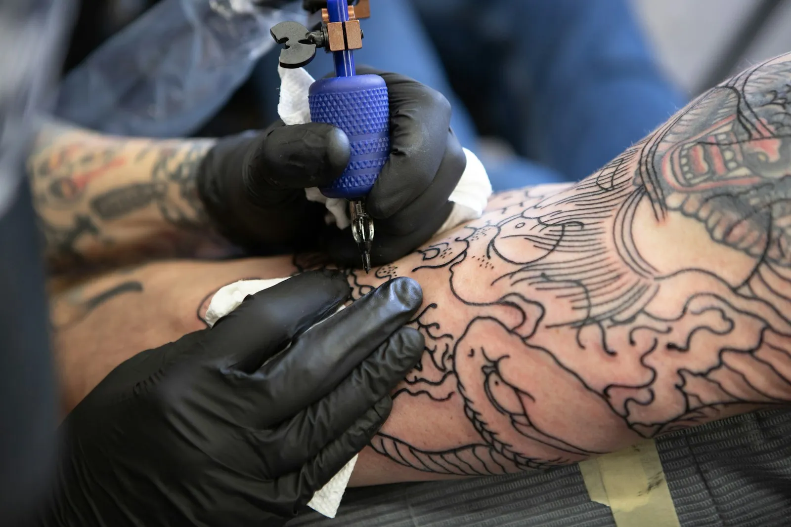 Close detail of a tattoo in progress